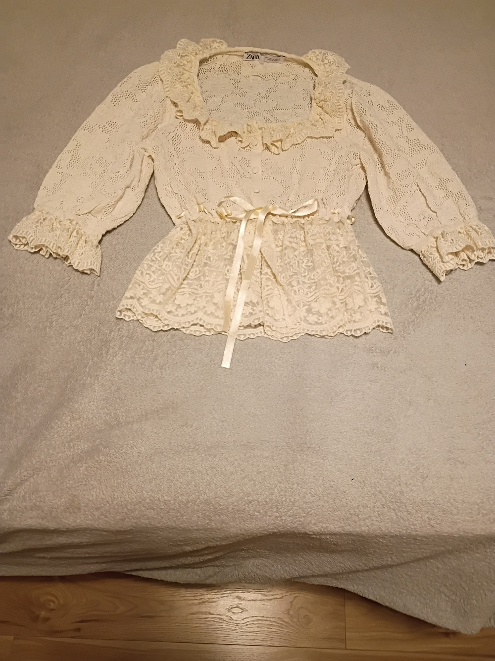 Zara Cream Lace Peplum Blouse with Ribbon